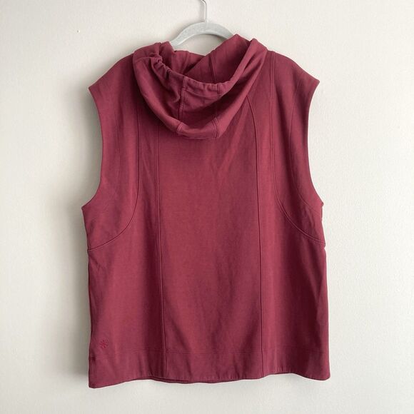 Athleta Sundown Sweatshirt Tank Size Medium Hooded Drawstring Top Burgundy - Picture 7 of 10